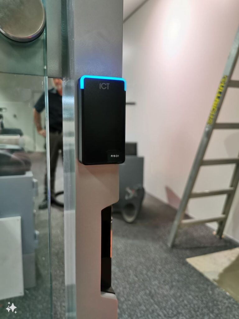 ICT reader on a glass door