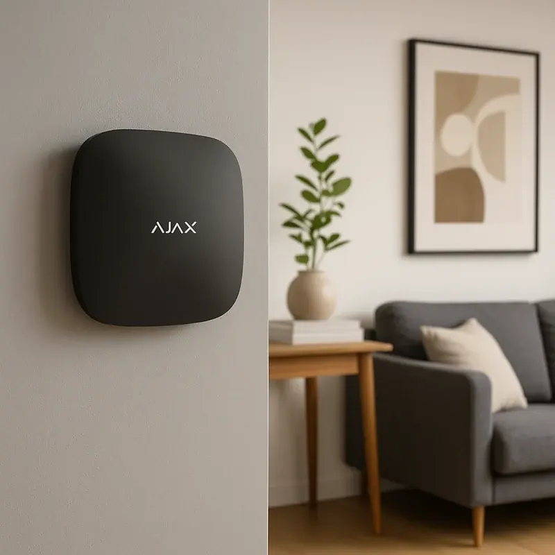 AJAX Hub wall-mounted in a living room, installed by Sectek Security