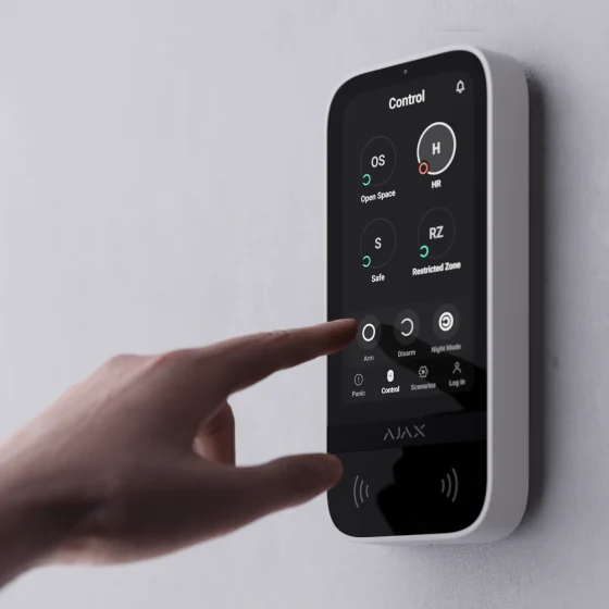 AJAX KeyPad TouchScreen being armed, installed by Sectek Security